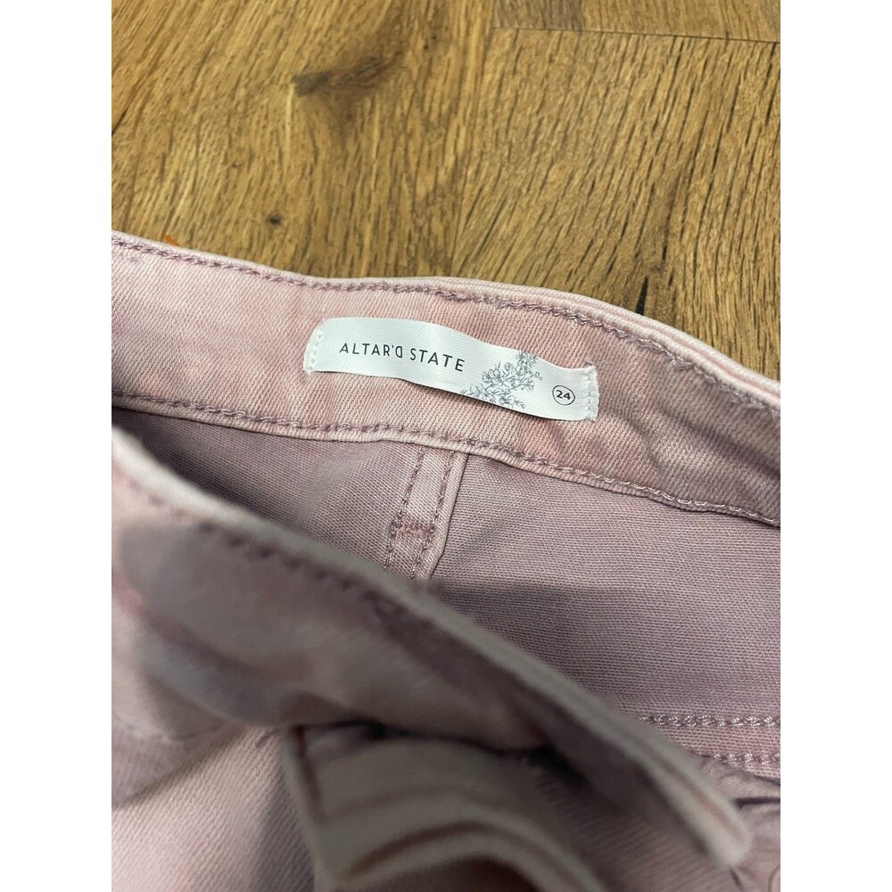 Altar'd State Women's Raw Hem Rose Pink Acid Wash Flare Jeans - Size 24 - Picture 2 of 8
